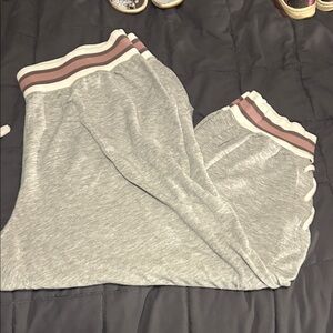 Cacique Gray Cropped Lounge Pants with Pink and White Striped Waistband - 14/16